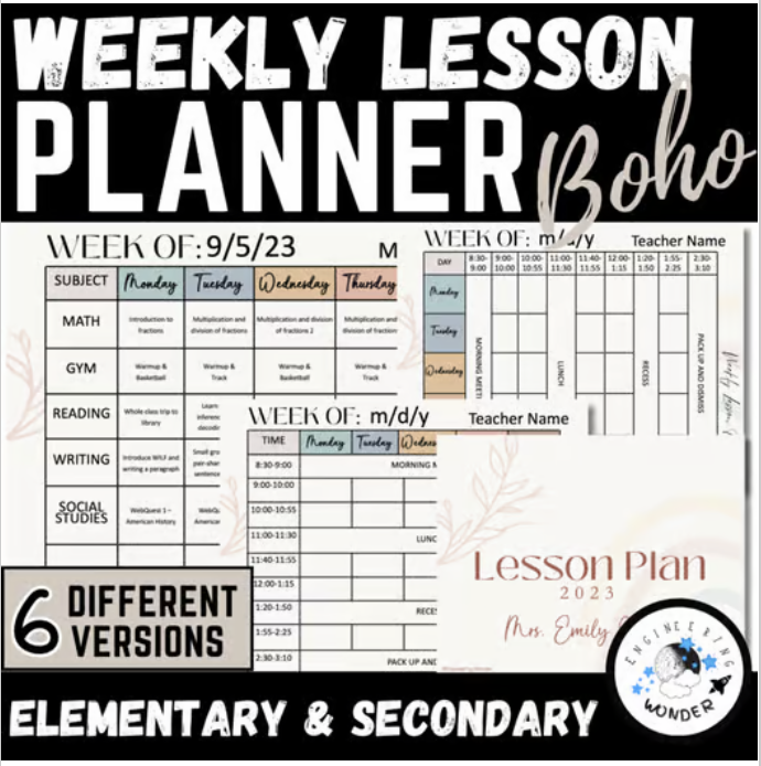 Shop Editable Weekly Lesson Planner